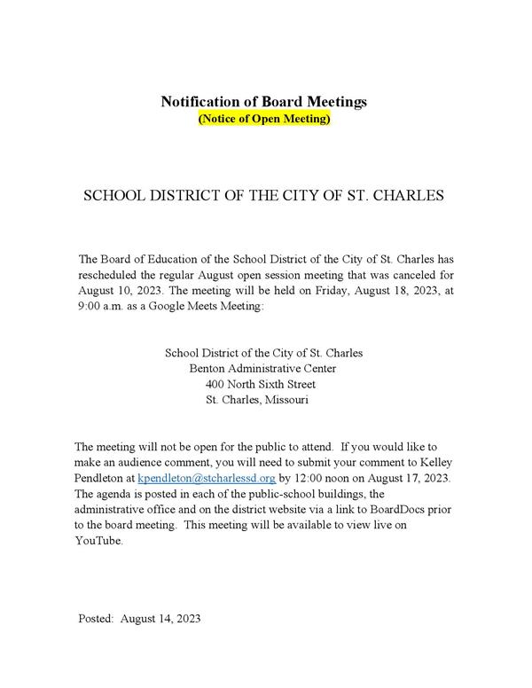 August Board Meeting updated info